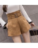 Autumn High Waist Shorts Women Spring  Elegant A Line Wide Leg Short Pants Ladies Office Work Belted Shorts F178