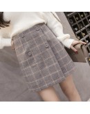 Autumn Winter Plaid Wool Skirt Women's Short Skirt Mini A-line Harajuku Woolen Skirts Vintage Office Ladies Jupe Femme Saia