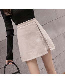 High  Rivet Woolen Skirt Women High Waist Irregular Side Split Short Mini Skirts Harajuku faldas verano Plus Size XXL