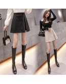 High  Rivet Woolen Skirt Women High Waist Irregular Side Split Short Mini Skirts Harajuku faldas verano Plus Size XXL