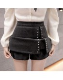 High  Rivet Woolen Skirt Women High Waist Irregular Side Split Short Mini Skirts Harajuku faldas verano Plus Size XXL