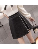 High  Rivet Woolen Skirt Women High Waist Irregular Side Split Short Mini Skirts Harajuku faldas verano Plus Size XXL