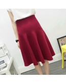 Autumn Winter Knitted Skirt Women Midi High Waist A Line Knit Skirts One-pieces Seamles Pleated Jupe Saia High 