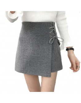 Wool Skirt Women Autumn Winter High waist A-line Lace-up Mini Skirts Women's Warm Woolen Boots Shorts Harajuku Jupe Femme