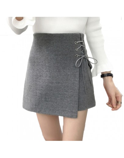 Wool Skirt Women Autumn Winter High waist A-line Lace-up Mini Skirts Women's Warm Woolen Boots Shorts Harajuku Jupe Femme