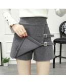 Wool Skirt Women Autumn Winter High waist A-line Lace-up Mini Skirts Women's Warm Woolen Boots Shorts Harajuku Jupe Femme