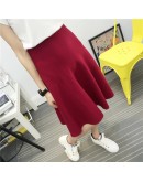 Autumn Winter Knitted Skirt Women Midi High Waist A Line Knit Skirts One-pieces Seamles Pleated Jupe Saia High 