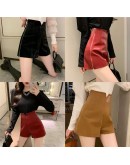   Bright Faux Leather Shorts Women High Waist Side Zipper Slim A-Line Biker Shorts Black calsones de mujer