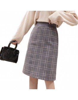 Autumn Woolen Skirt Women Elastic High Waist  Style Plaid Skirts Hip Package Midi Skirt Female Saias Jupe Femme Plus Size