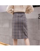 Autumn Woolen Skirt Women Elastic High Waist  Style Plaid Skirts Hip Package Midi Skirt Female Saias Jupe Femme Plus Size