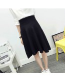 Autumn Winter Knitted Skirt Women Midi High Waist A Line Knit Skirts One-pieces Seamles Pleated Jupe Saia High 