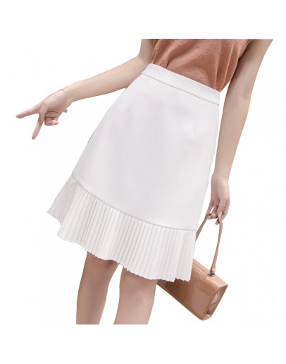 Ruffle Pleated Knee Length Women's Skirt  Summer High Waist A Line Hip Package Elegant Skirts Ladies Office Work Faldas Saia