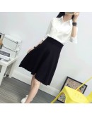 Autumn Winter Knitted Skirt Women Midi High Waist A Line Knit Skirts One-pieces Seamles Pleated Jupe Saia High 