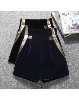 Vintage Autumn Winter Velvet Shorts Women Elegant High Waist Short Mujer Ladies Office Work Booty Shorts feminino Plus Size