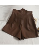  High Waist PU Leather Skirt Shorts Women Irregular Button Wide Leg Shorts Punk Autumn Winter Casual Loose Short Feminino