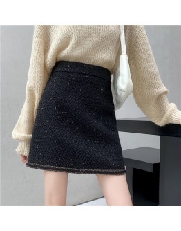 Plus Size Black Tweed Woolen Skirt Women High Waisted Autumn Winter Short Mini Booty Skirts Y2K Skater Clothes Harajuku Faldas