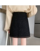 Plus Size Black Tweed Woolen Skirt Women High Waisted Autumn Winter Short Mini Booty Skirts Y2K Skater Clothes Harajuku Faldas