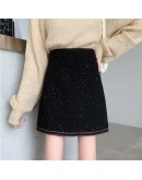 Plus Size Black Tweed Woolen Skirt Women High Waisted Autumn Winter Short Mini Booty Skirts Y2K Skater Clothes Harajuku Faldas