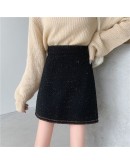 Plus Size Black Tweed Woolen Skirt Women High Waisted Autumn Winter Short Mini Booty Skirts Y2K Skater Clothes Harajuku Faldas