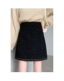 Plus Size Black Tweed Woolen Skirt Women High Waisted Autumn Winter Short Mini Booty Skirts Y2K Skater Clothes Harajuku Faldas