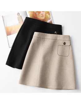 Autumn Winter Woolen Mini Skirts for Women High Waist  A-Line Shorts Skirts School Uniform Black Beige Kawaii Faldas Mujer