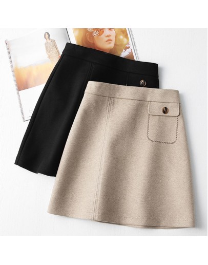 Autumn Winter Woolen Mini Skirts for Women High Waist  A-Line Shorts Skirts School Uniform Black Beige Kawaii Faldas Mujer