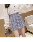  Autumn Winter Woolen Plaid Skirts for Women  Clothes High Waist A-line Package Hip Mini Skirt Jupe Femme Ladies Skirt