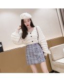  Autumn Winter Woolen Plaid Skirts for Women  Clothes High Waist A-line Package Hip Mini Skirt Jupe Femme Ladies Skirt