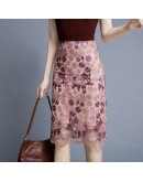  Summer Lace Embroidery Skirts for Women High Waist Elegant Flower Mesh Skirt Knee Length Midi Faldas Largas Mujer