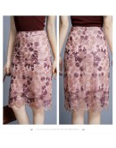  Summer Lace Embroidery Skirts for Women High Waist Elegant Flower Mesh Skirt Knee Length Midi Faldas Largas Mujer