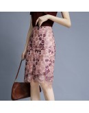  Summer Lace Embroidery Skirts for Women High Waist Elegant Flower Mesh Skirt Knee Length Midi Faldas Largas Mujer