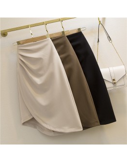 Spring Summer Women Irregular Midi Skirt High Waist Slim  Side Split Folds Skirts Female Elegant Office Work Ladies Skirt