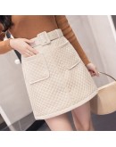   Style Winter Autumn Short Corduroy Skirt Women High Waist Belted Mini Skirts Female Thicken Warm A-Line Saias