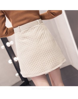   Style Winter Autumn Short Corduroy Skirt Women High Waist Belted Mini Skirts Female Thicken Warm A-Line Saias