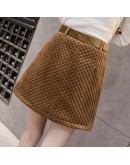   Style Winter Autumn Short Corduroy Skirt Women High Waist Belted Mini Skirts Female Thicken Warm A-Line Saias