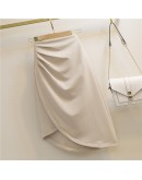 Spring Summer Women Irregular Midi Skirt High Waist Slim  Side Split Folds Skirts Female Elegant Office Work Ladies Skirt