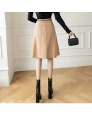 Women's Knee Length Woolen Skirt High Waisted Fall Winter A-Line Office Work Midi Skirts Black Khaki   Clothing