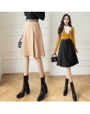 Women's Knee Length Woolen Skirt High Waisted Fall Winter A-Line Office Work Midi Skirts Black Khaki   Clothing