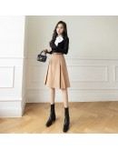 Women's Knee Length Woolen Skirt High Waisted Fall Winter A-Line Office Work Midi Skirts Black Khaki   Clothing