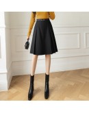 Women's Knee Length Woolen Skirt High Waisted Fall Winter A-Line Office Work Midi Skirts Black Khaki   Clothing