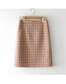 Fall Winter Small Fragrance Vintage Tweed Skirt for Women High Waisted Knee Length Midi Woolen Skirts Elegant Plaid Mujer Faldas