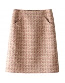 Fall Winter Small Fragrance Vintage Tweed Skirt for Women High Waisted Knee Length Midi Woolen Skirts Elegant Plaid Mujer Faldas