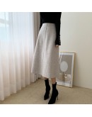 Fall Winter Woolen Skirt for Women High Waisted Elegant Mid Length Skirts  Style Soft Office Work Midi Faldas Good 