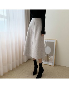 Fall Winter Woolen Skirt for Women High Waisted Elegant Mid Length Skirts  Style Soft Office Work Midi Faldas Good 