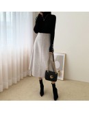 Fall Winter Woolen Skirt for Women High Waisted Elegant Mid Length Skirts  Style Soft Office Work Midi Faldas Good 