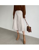 Fall Winter Woolen Skirt for Women High Waisted Elegant Mid Length Skirts  Style Soft Office Work Midi Faldas Good 