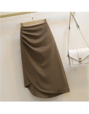 Spring Summer Women Irregular Midi Skirt High Waist Slim  Side Split Folds Skirts Female Elegant Office Work Ladies Skirt