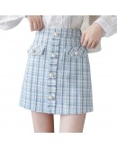  Tweed Woolen Skirt for Women Elegant Fall Winter Short Mini Skirts Hip Package Front Button Cute Booty Skater Faldas