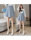 Fall Winter Hounstooth Tweed Wool Mini Skirts Women High Waisted Woolen Skirt Plus Size Elegant Pearls Buttons Irregular Skirt