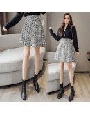 Fall Winter Hounstooth Tweed Wool Mini Skirts Women High Waisted Woolen Skirt Plus Size Elegant Pearls Buttons Irregular Skirt